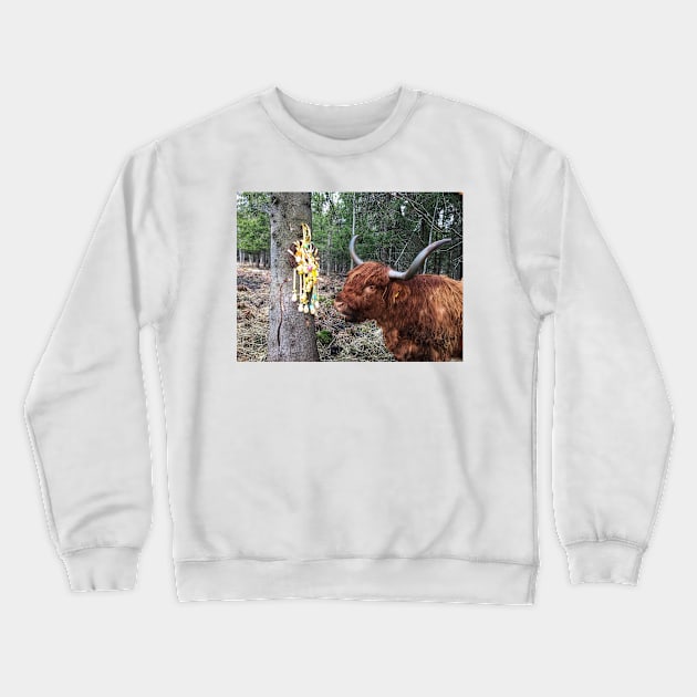 Scottish Highland Cattle Cow and Easter eggs 2350 Crewneck Sweatshirt by SaarelaHighland